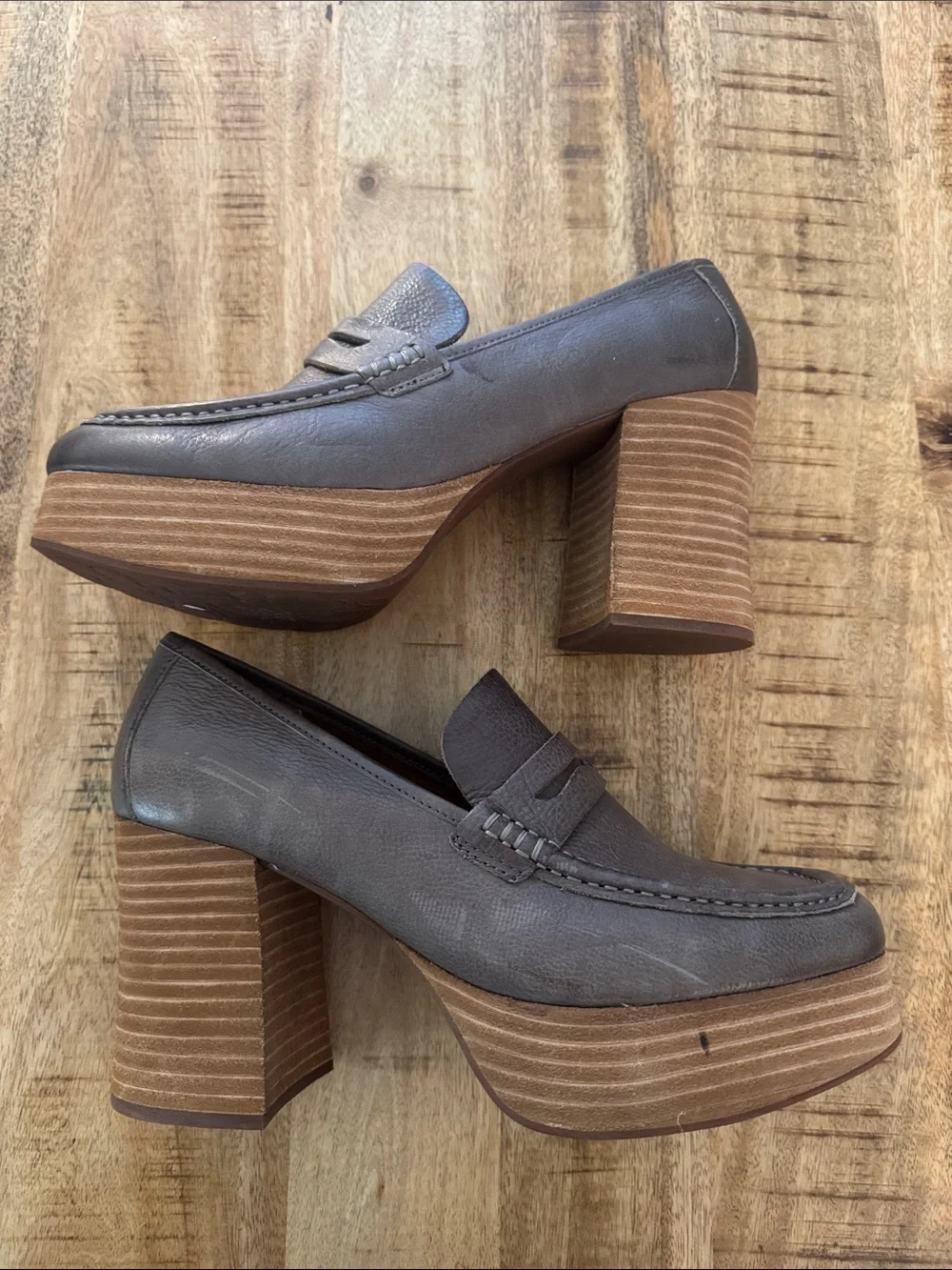 Kork Ease Barbara Women's Gray Leather Platform Loafer Heels mules NEW 9.5 9 1/2